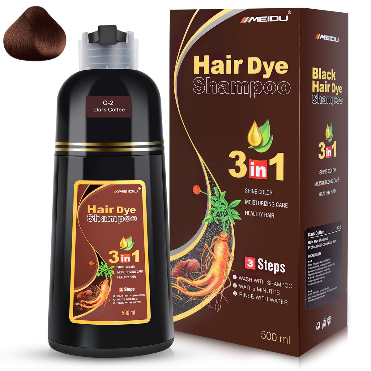 IIIMEIDU Dark Coffee Hair Dye Shampoo front view