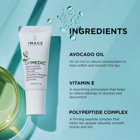 IMAGE Skincare ORMEDIC Lip support Complex texture on fingertip
