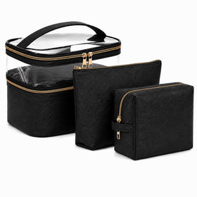 imerelez 3PCS PU Leather Makeup Bag Set large pouch front view