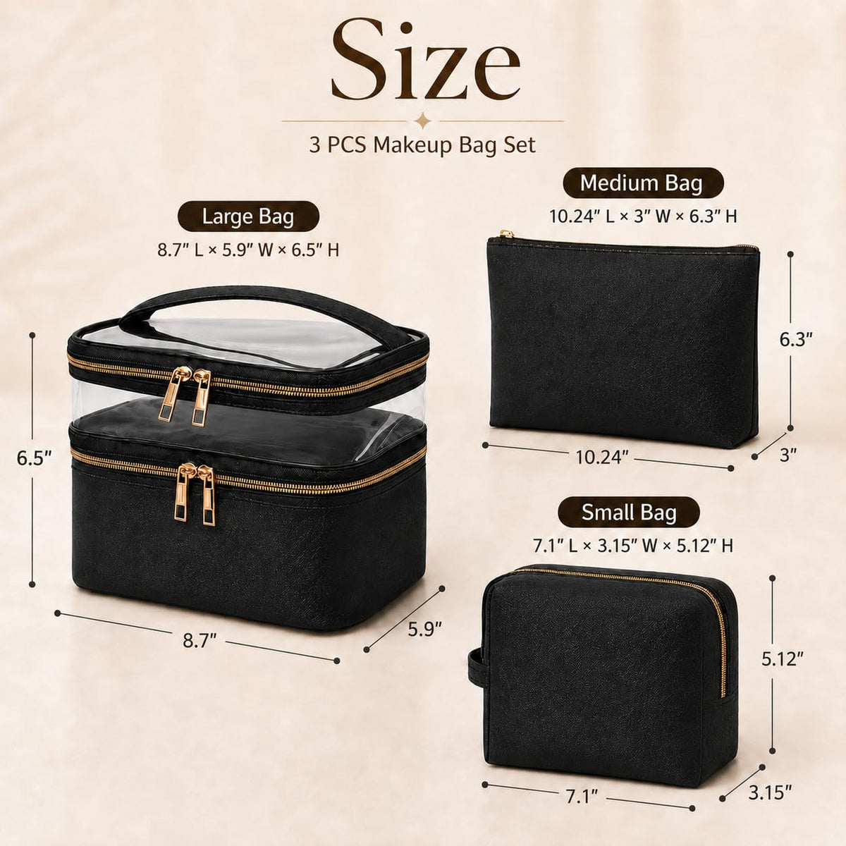 imerelez 3PCS PU Leather Makeup Bag Set medium pouch side view
