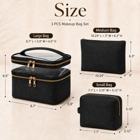 imerelez 3PCS PU Leather Makeup Bag Set medium pouch side view