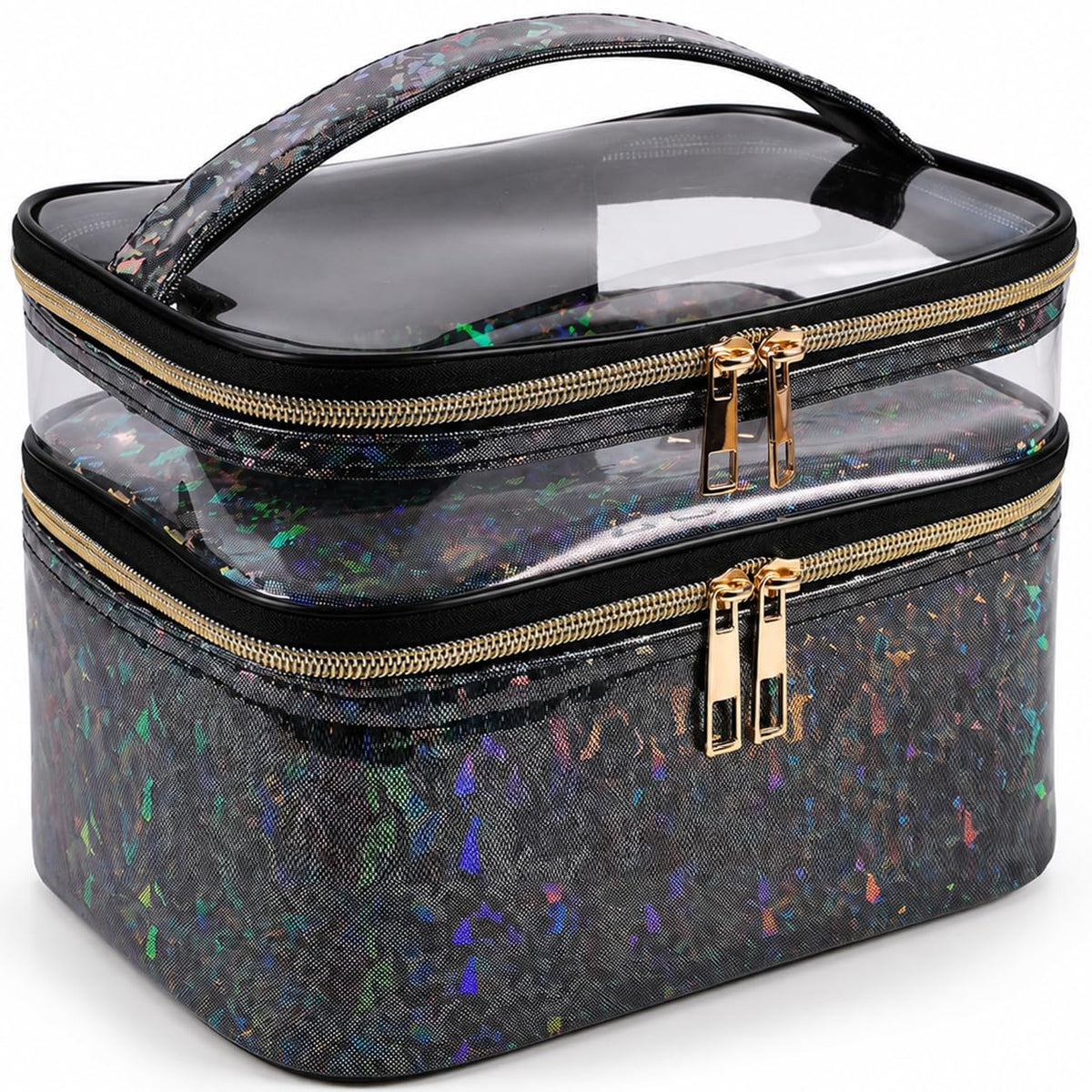 imerelez Double-layer Makeup Bag front view in black