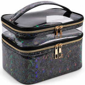 imerelez Double-layer Makeup Bag front view in black
