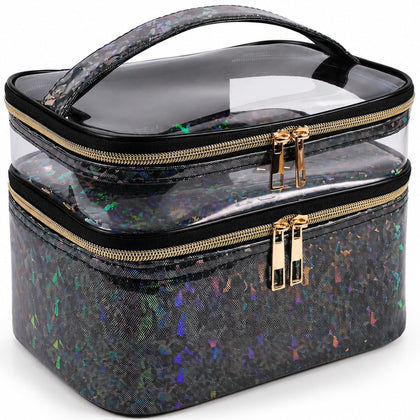 imerelez Double-layer Makeup Bag front view in black