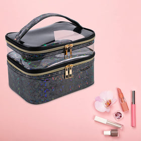 imerelez Double-layer Makeup Bag packed for travel