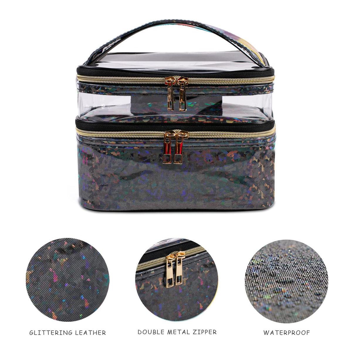 imerelez Double-layer Makeup Bag with open compartments and brushes