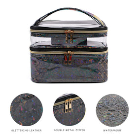 imerelez Double-layer Makeup Bag with open compartments and brushes