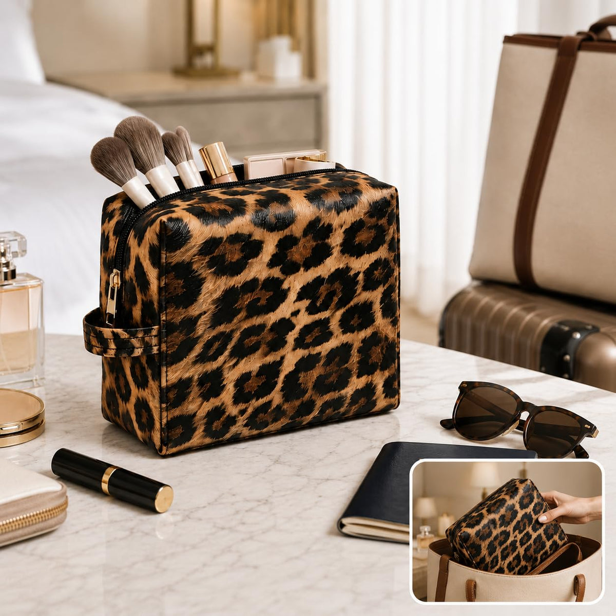 imerelez Makeup Bag Set displayed on a vanity table