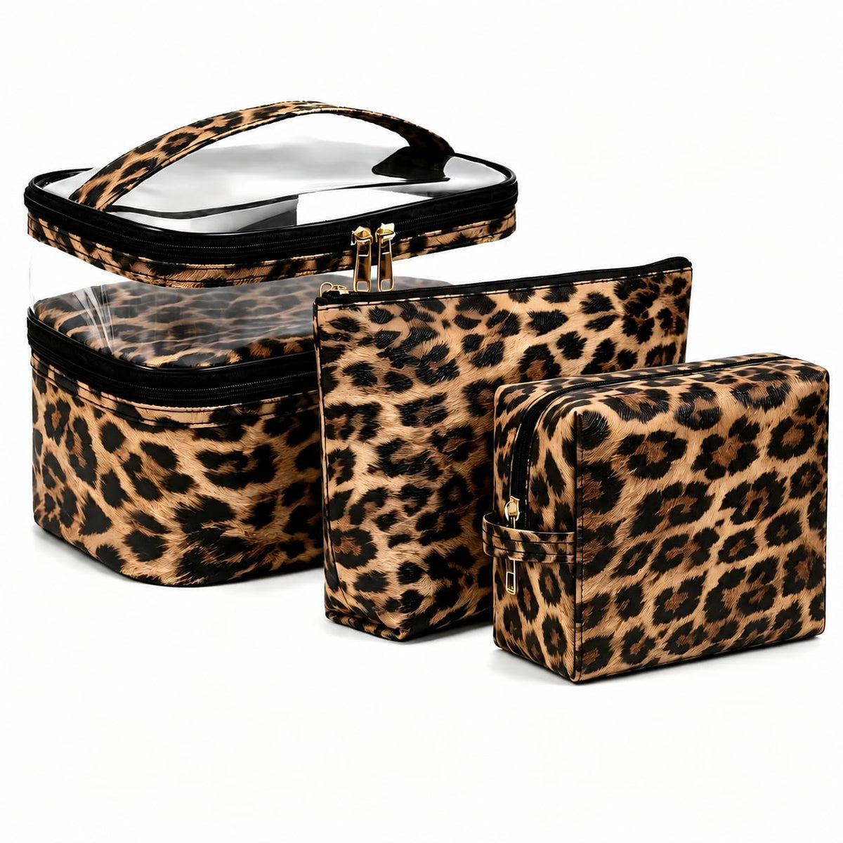 imerelez Makeup Bag Set of 3 in pink PU leather, front view
