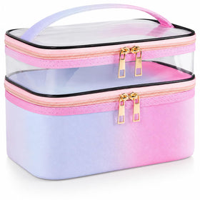 imerelez Travel Makeup Bag front view in Rainbow Pink
