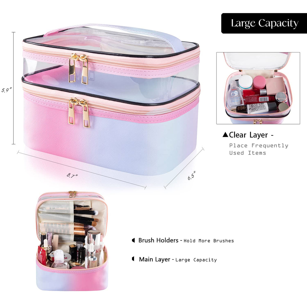 imerelez Travel Makeup Bag showing waterproof PVC material