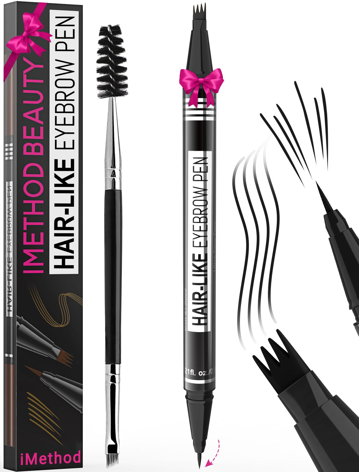 iMethod Eyebrow Pen black model front view with 4-fork-tip