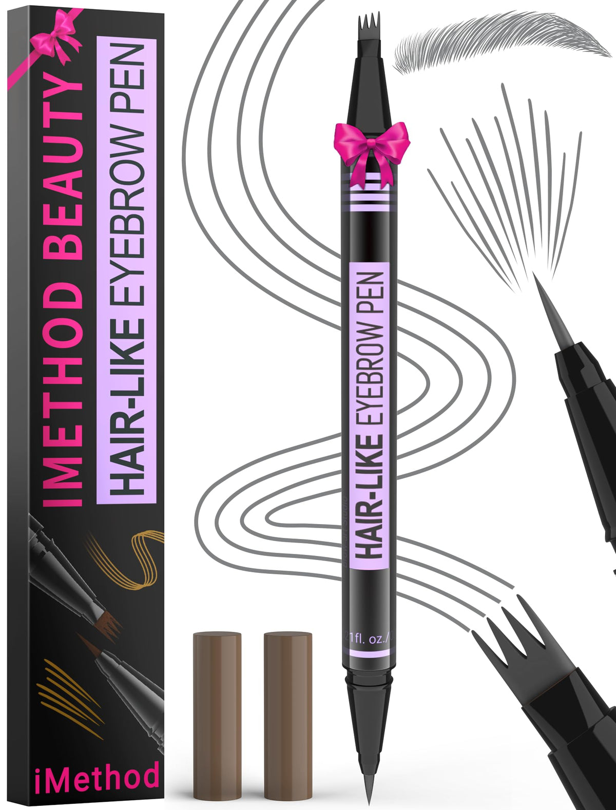 iMethod Eyebrow Pen grey model front view with 4-fork-tip