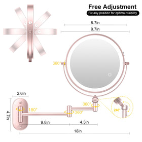 IMIKONA 9-inch lighted makeup mirror with Type-C charging cable