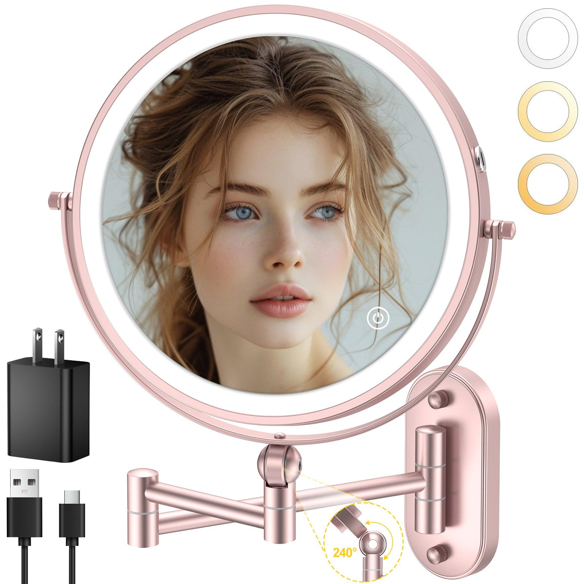 IMIKONA 9-inch makeup mirror showing touch control dimming feature