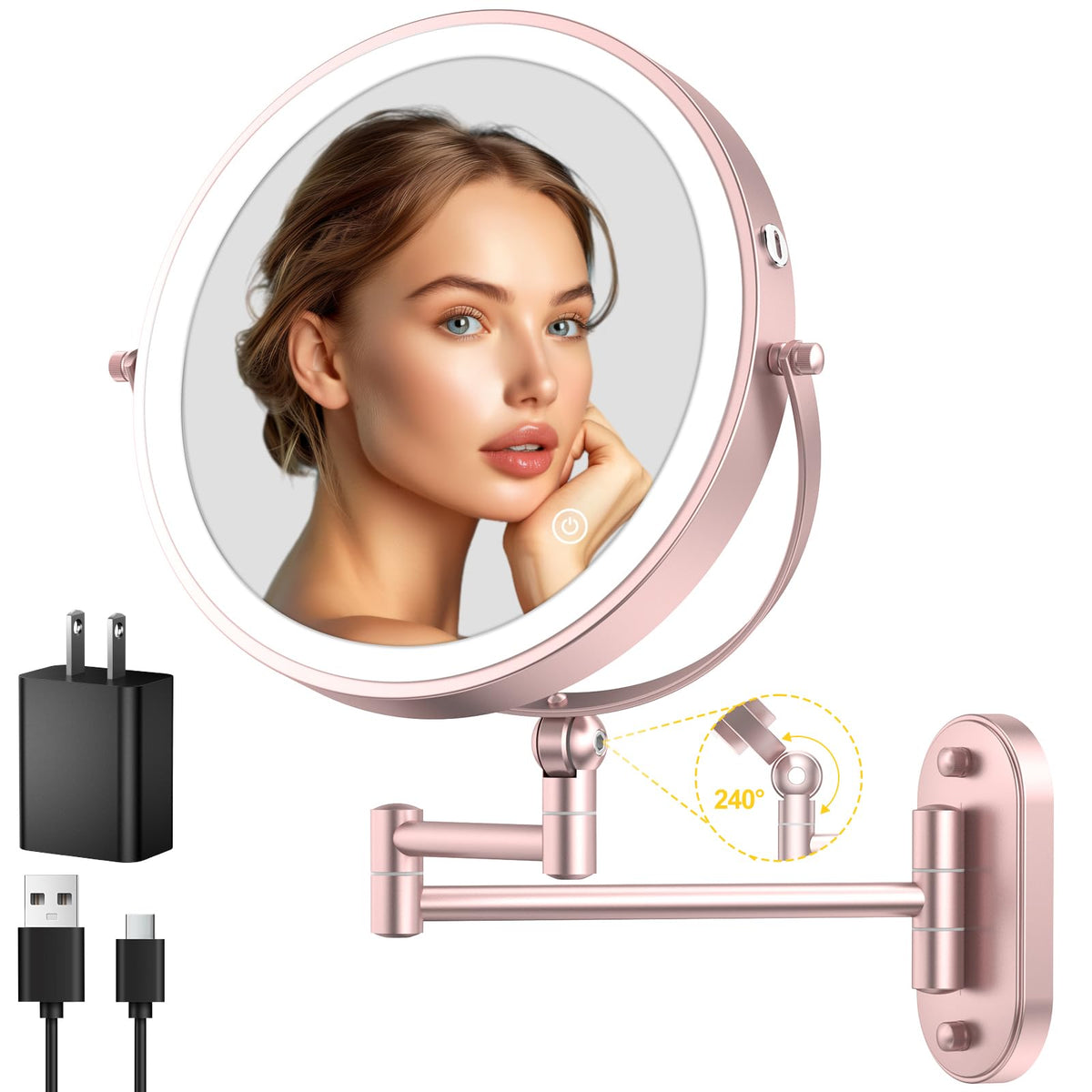 IMIKONA 9-inch wall mounted lighted makeup mirror front view