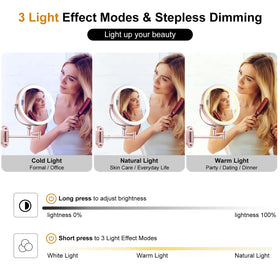 IMIKONA 9-inch wall mounted mirror with three color lighting settings