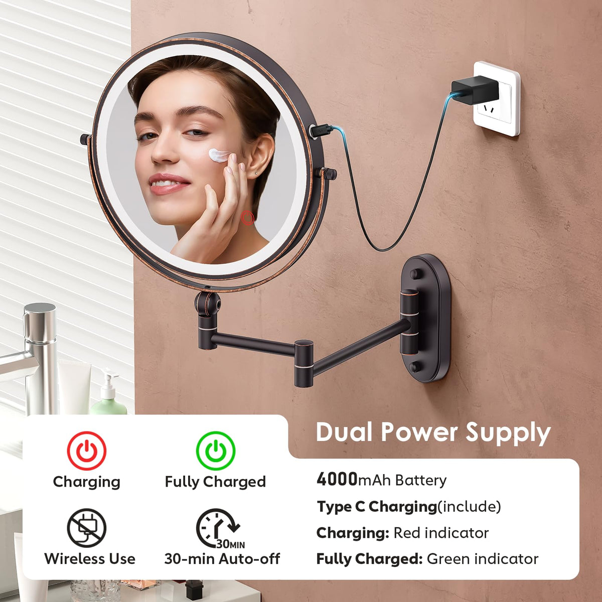 IMIKONA makeup mirror in a bathroom setting