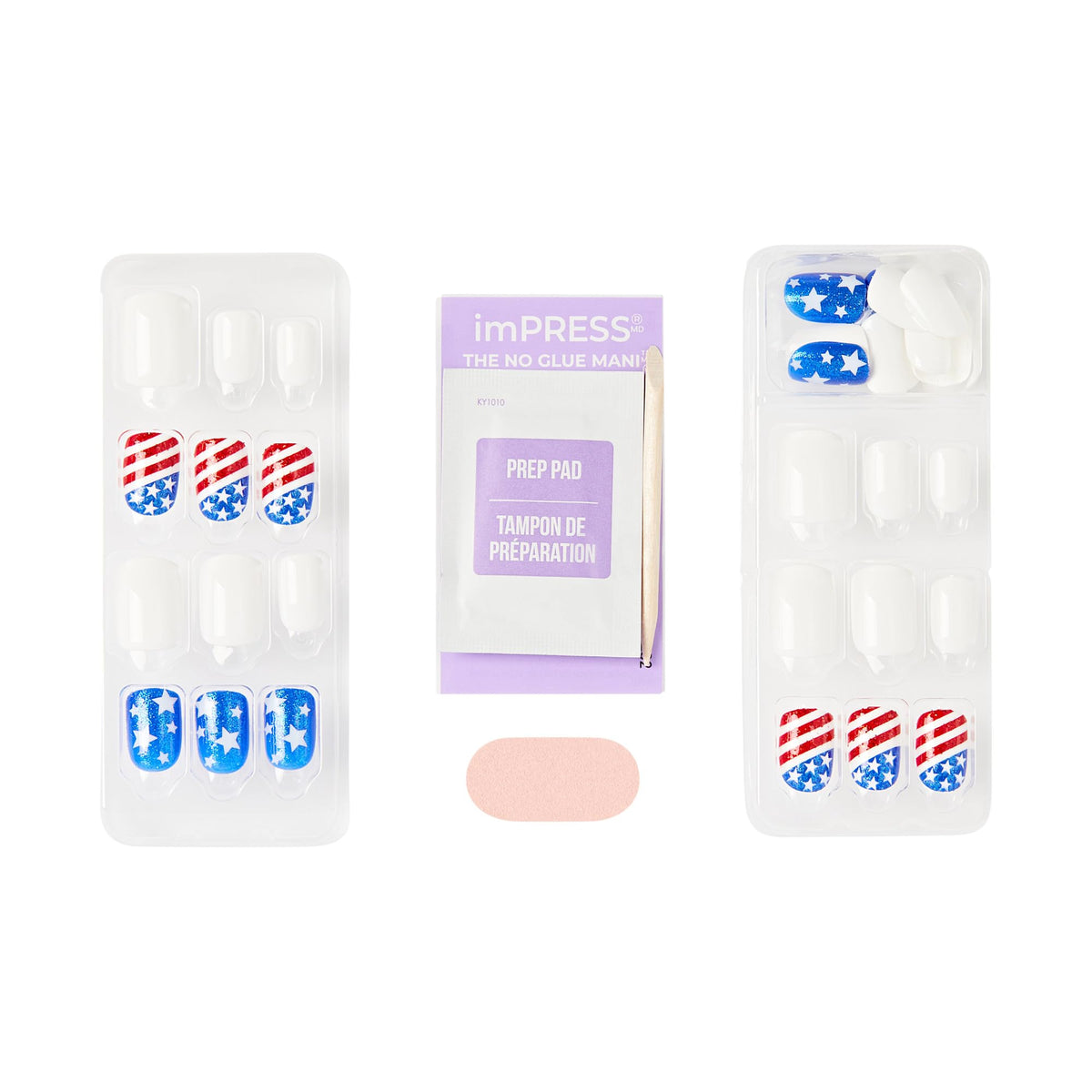 imPRESS Liberty Press On Nails displayed with mini nail file and manicure stick