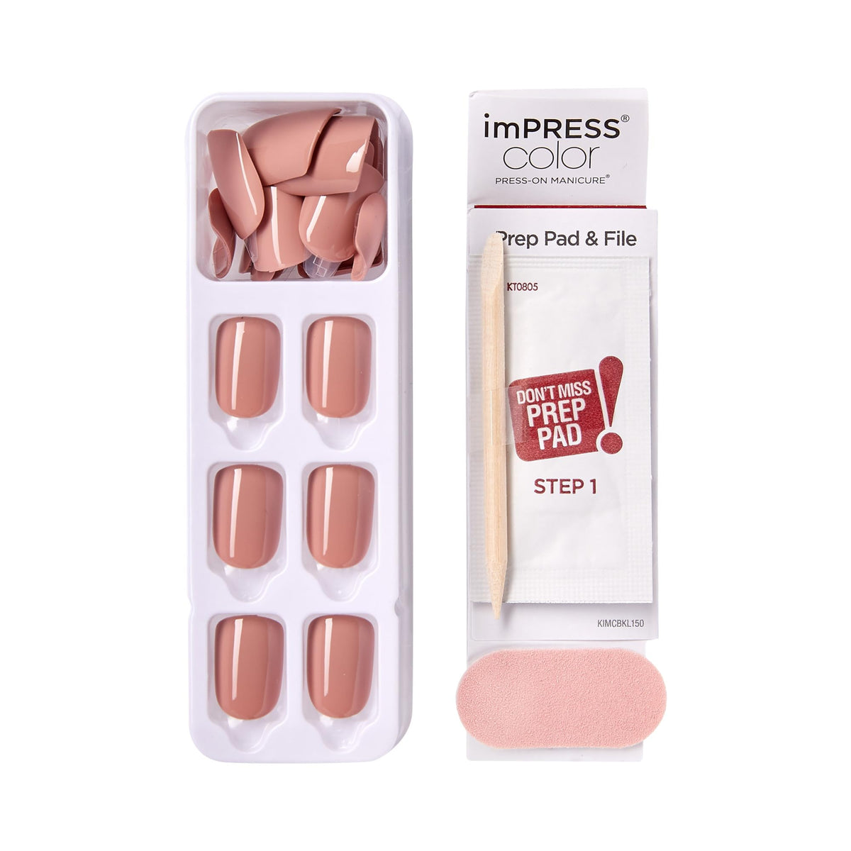 imPRESS No Glue Mani Press On Nails in Sandbox Pink displayed on a table