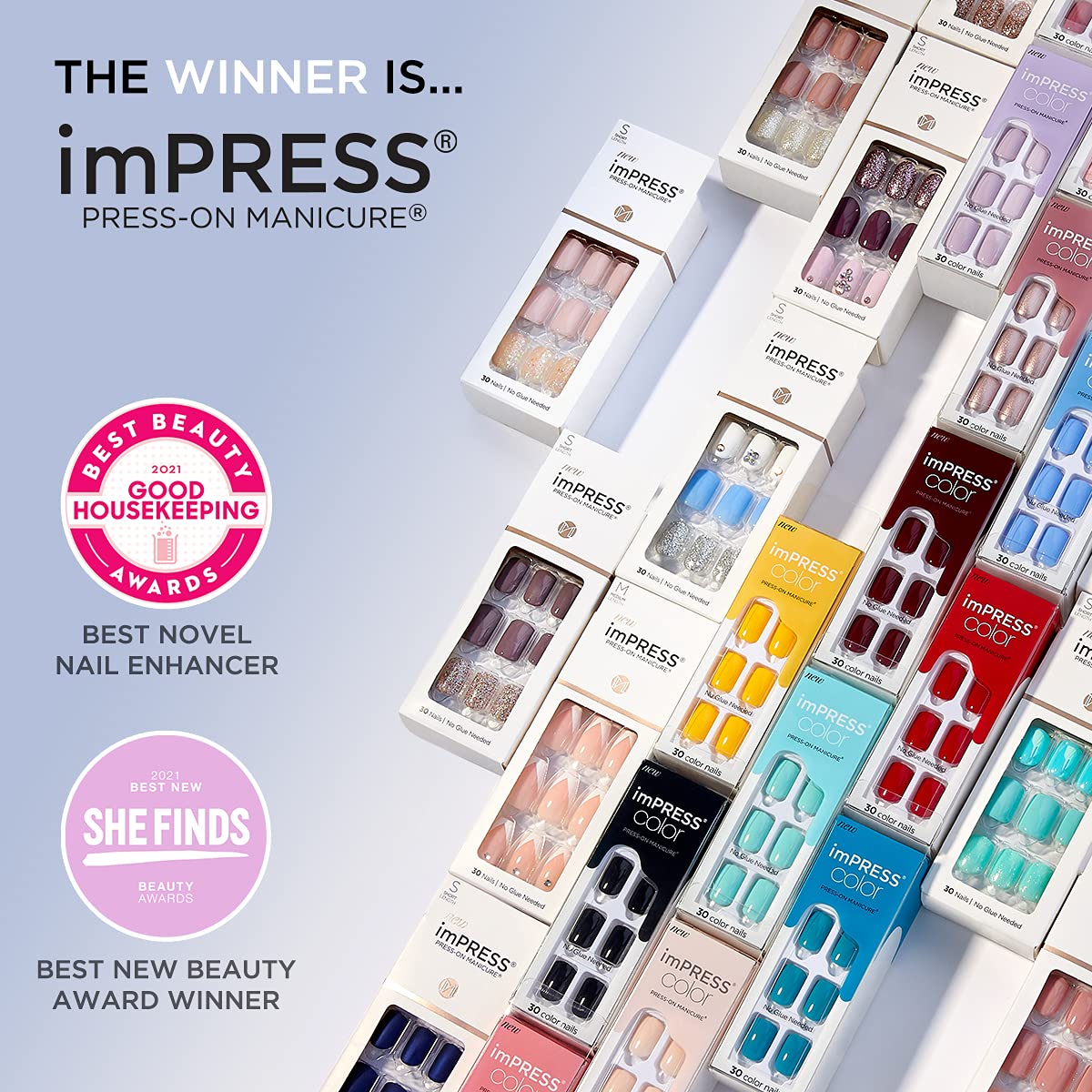 imPRESS Press On Nails 'Before Sunset' with glitter and 3D crystals