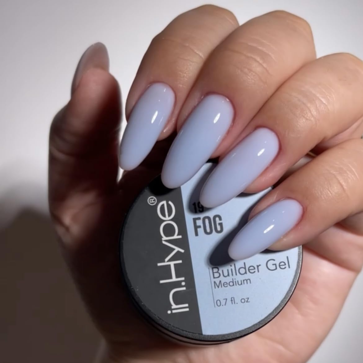 IN.HYPE Builder Gel Blue Fog #19 application on nails