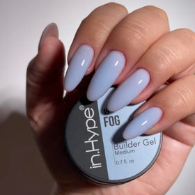 IN.HYPE Builder Gel Blue Fog #19 application on nails