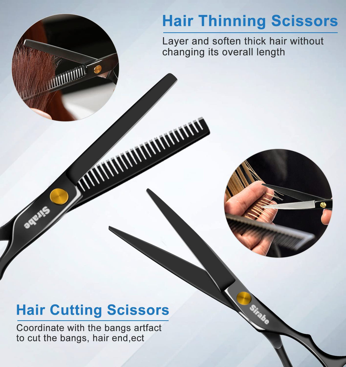 Included comb and clips in Sirabe Hair Cutting Scissors Set