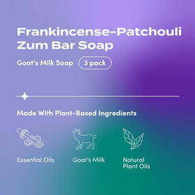 Indigo Wild Zum Goat's Milk Soap packaging with three bars