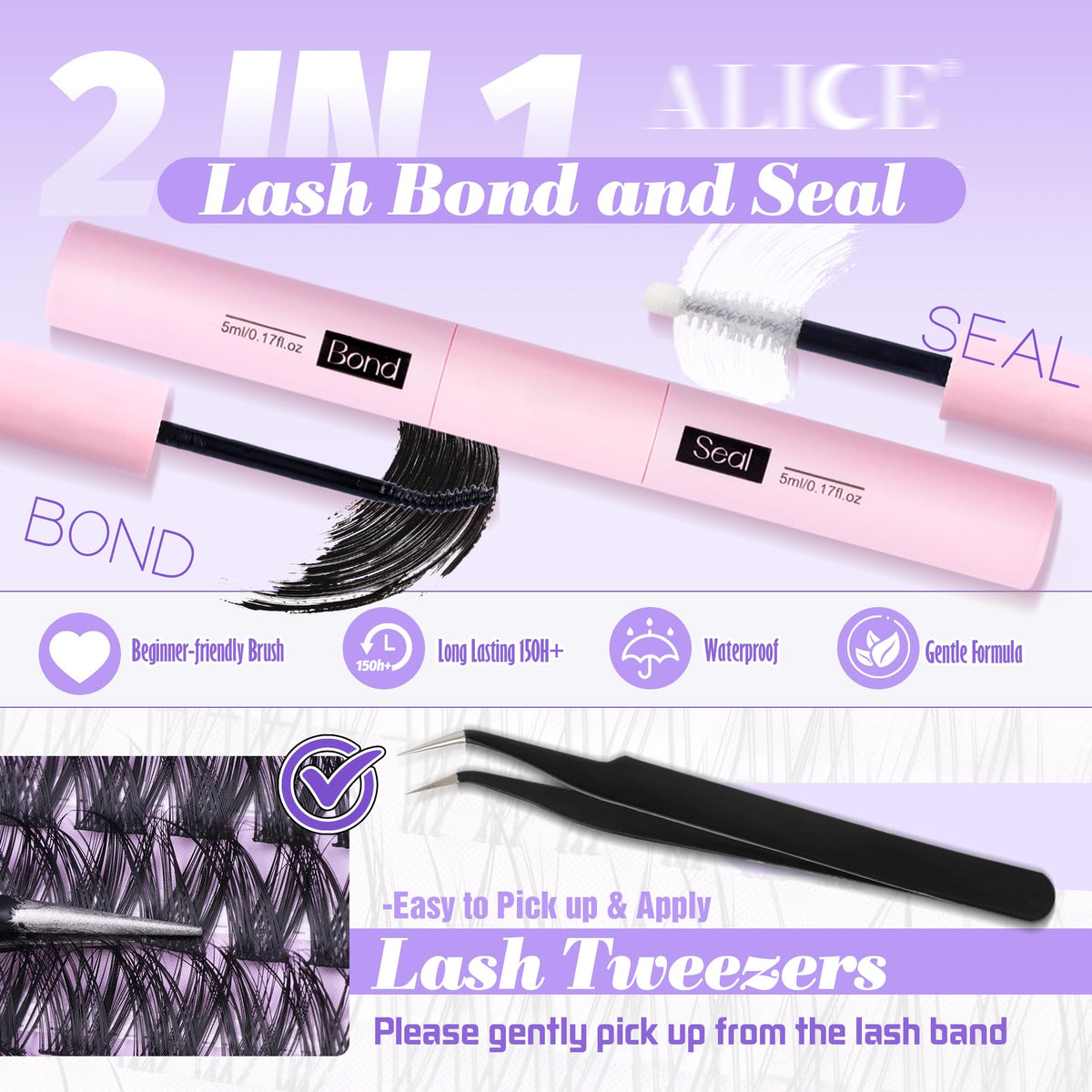 Individual lashes from ALICE kit on a white background