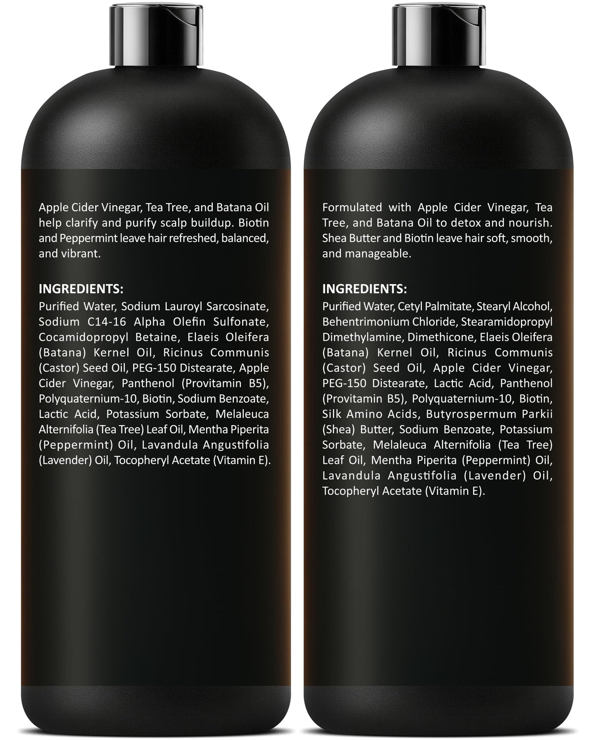 INFINA ESSENTIALS Apple Cider Vinegar Shampoo and Conditioner set on a countertop