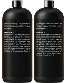 INFINA ESSENTIALS Apple Cider Vinegar Shampoo and Conditioner set on a countertop