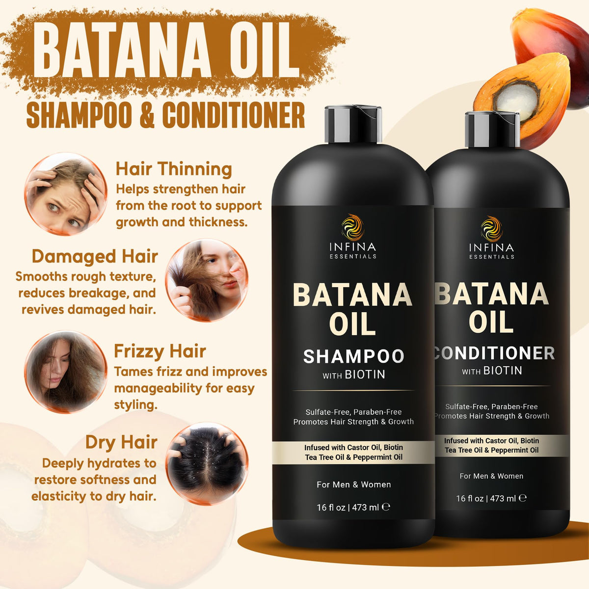 INFINA ESSENTIALS Batana Oil Conditioner front view 16 fl oz