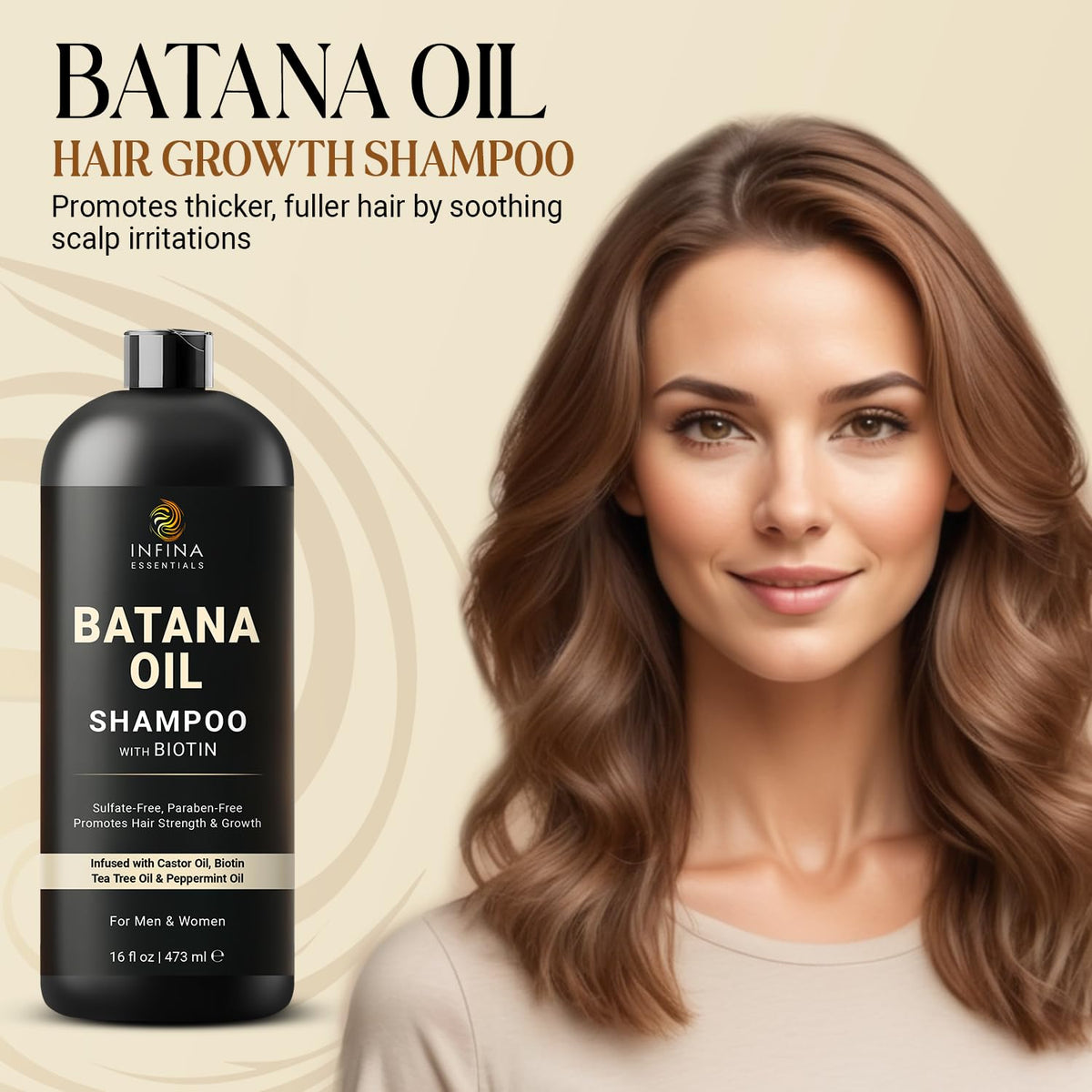 INFINA ESSENTIALS Batana Oil Shampoo bottle with cap