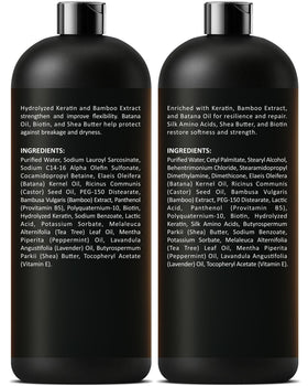INFINA ESSENTIALS Keratin Shampoo and Conditioner in bathroom setting