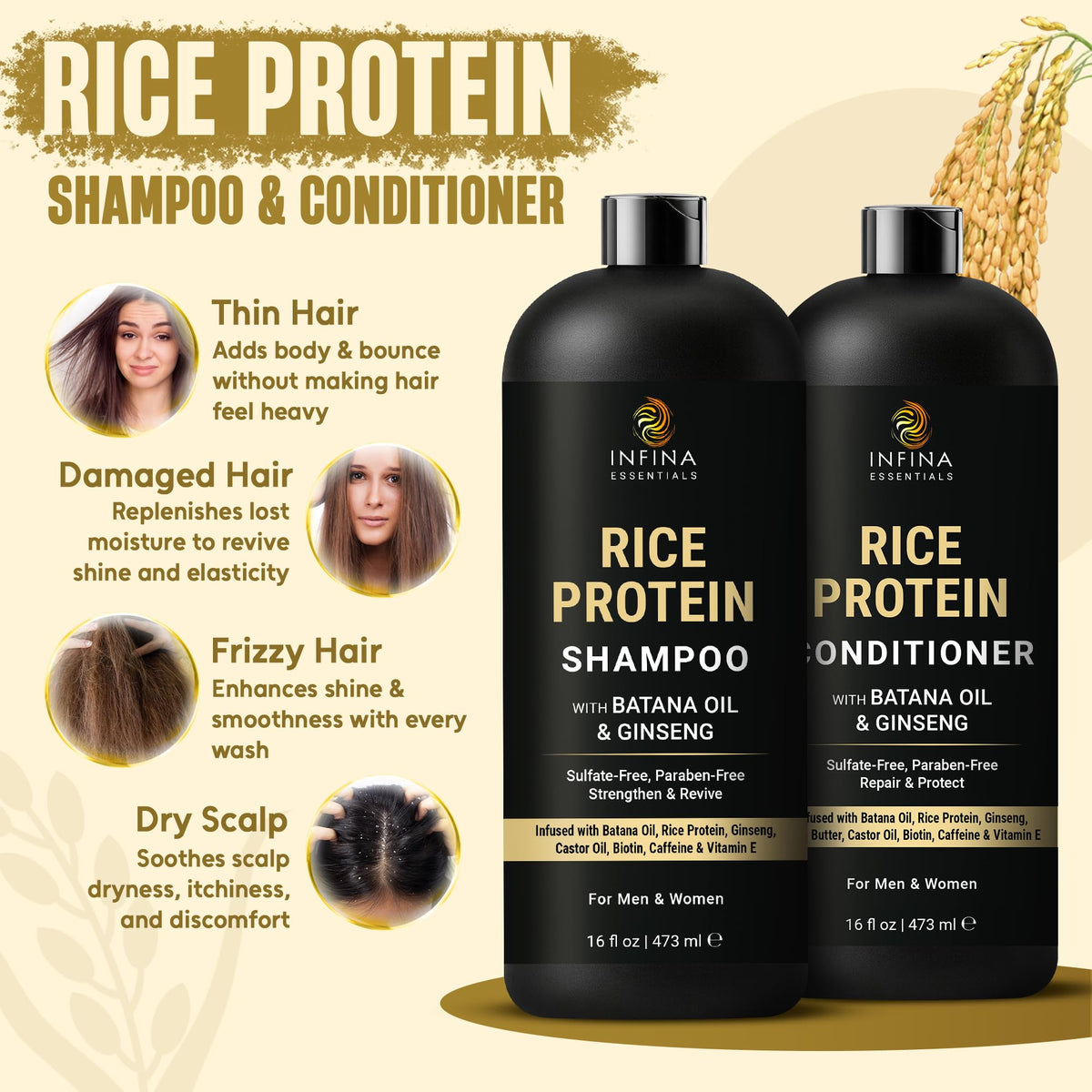 INFINA ESSENTIALS Rice Water Conditioner front view 16 fl oz
