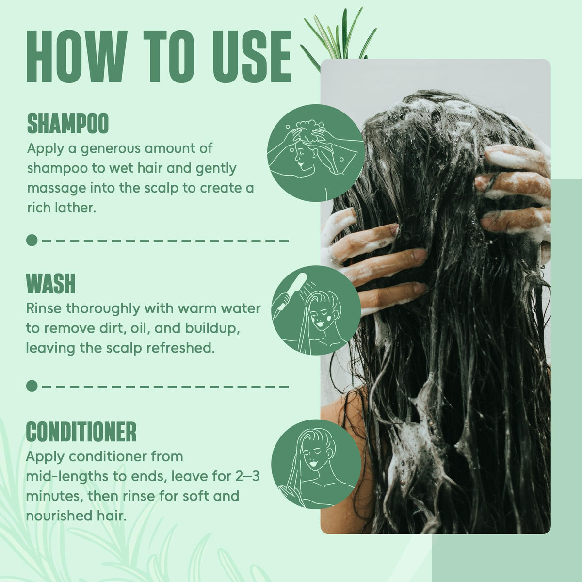 INFINA ESSENTIALS Rosemary Shampoo and Conditioner Set on bathroom shelf