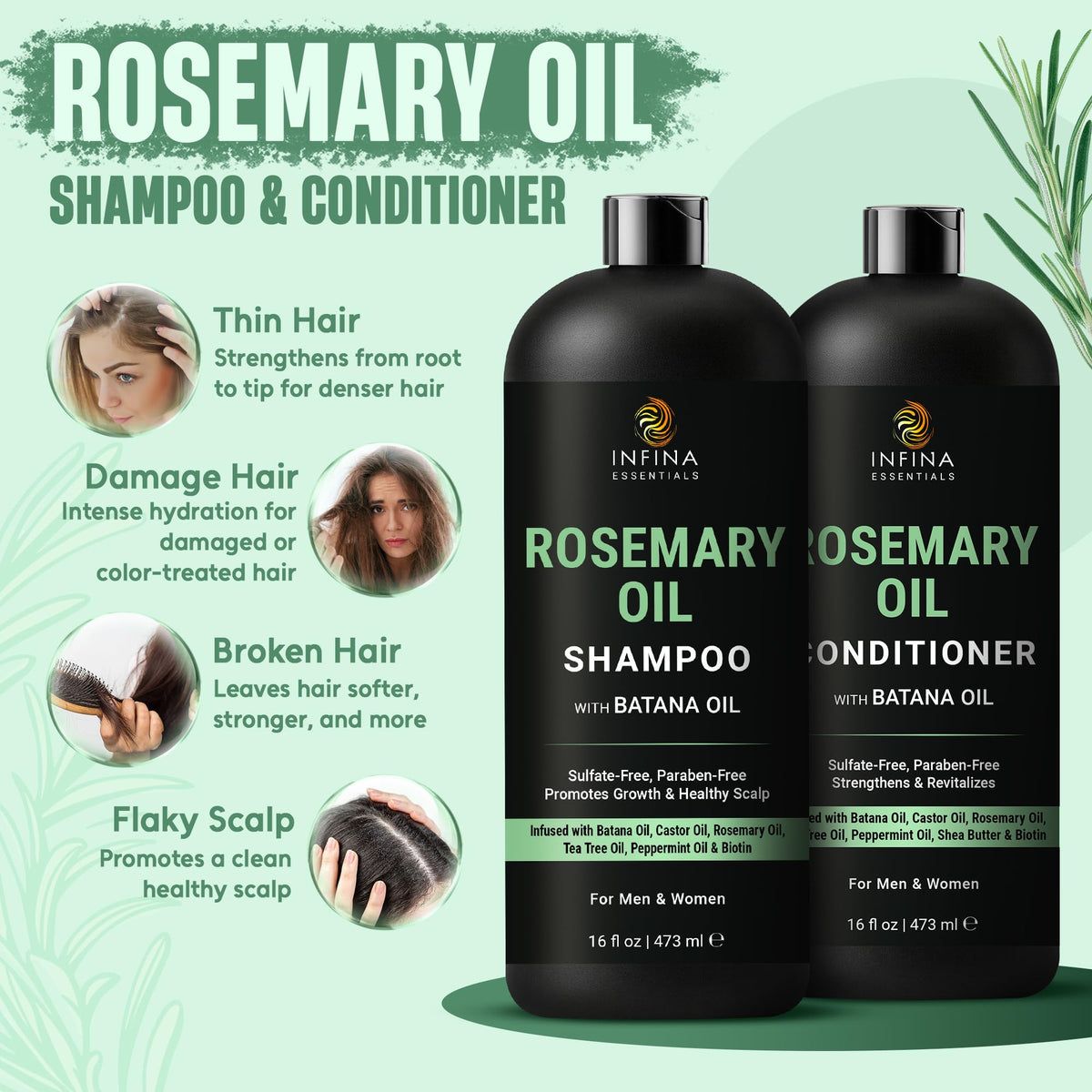 INFINA ESSENTIALS Rosemary Shampoo bottle with label