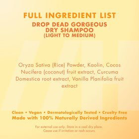 Ingredients list on Handmade Heroes dry shampoo package