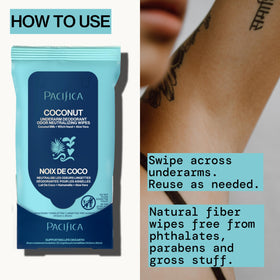Ingredients list on the back of Pacifica Coconut Milk Deodorant Wipes