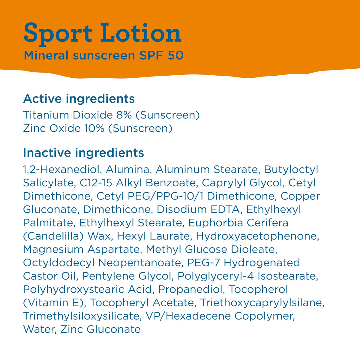 Ingredients of BLUE LIZARD Sport Mineral SPF 50 Lotion