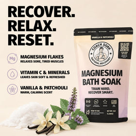 Ingredients of Coach Soak Magnesium Bath Salts on display