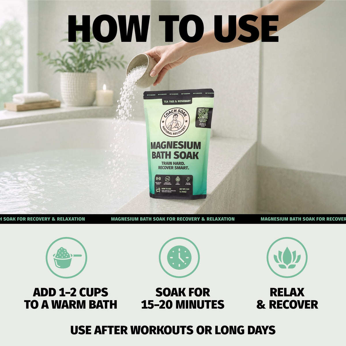 Ingredients of Coach Soak Magnesium Bath Soak on the packaging