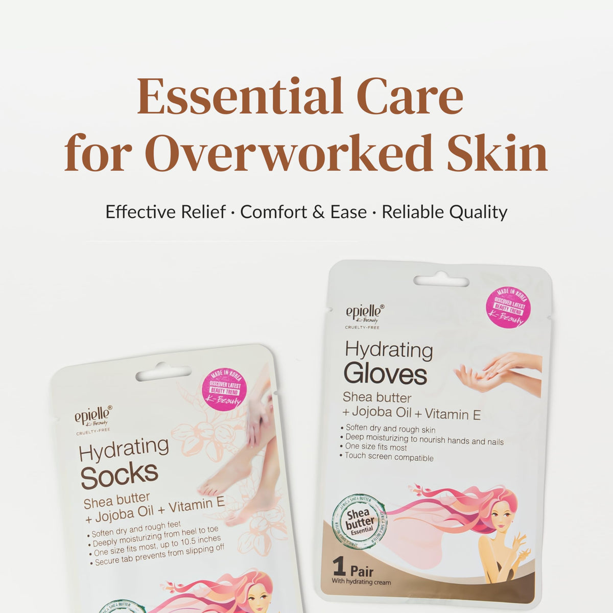 Ingredients of Epielle Hydrating Hand & Foot Masks highlighted