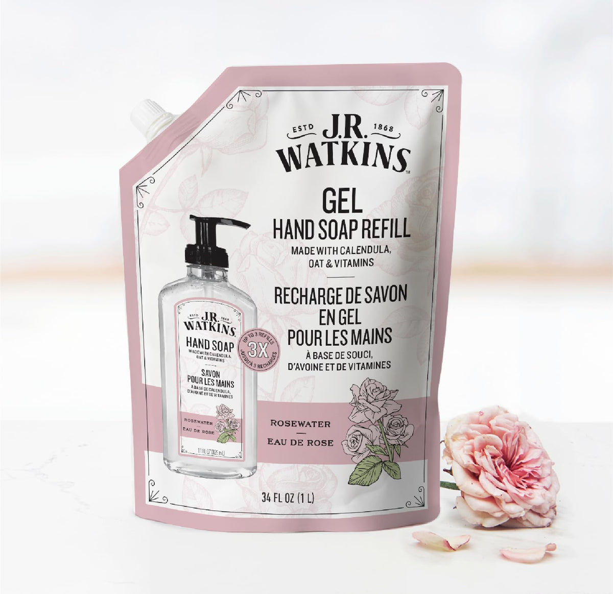 Ingredients of J.R. Watkins rosewater gel hand soap