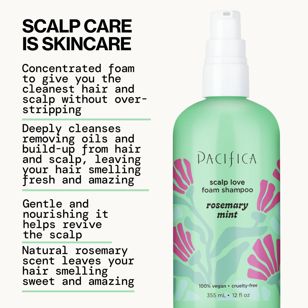 Ingredients of Pacifica Rosemary Mint Scalp Detox Shampoo displayed