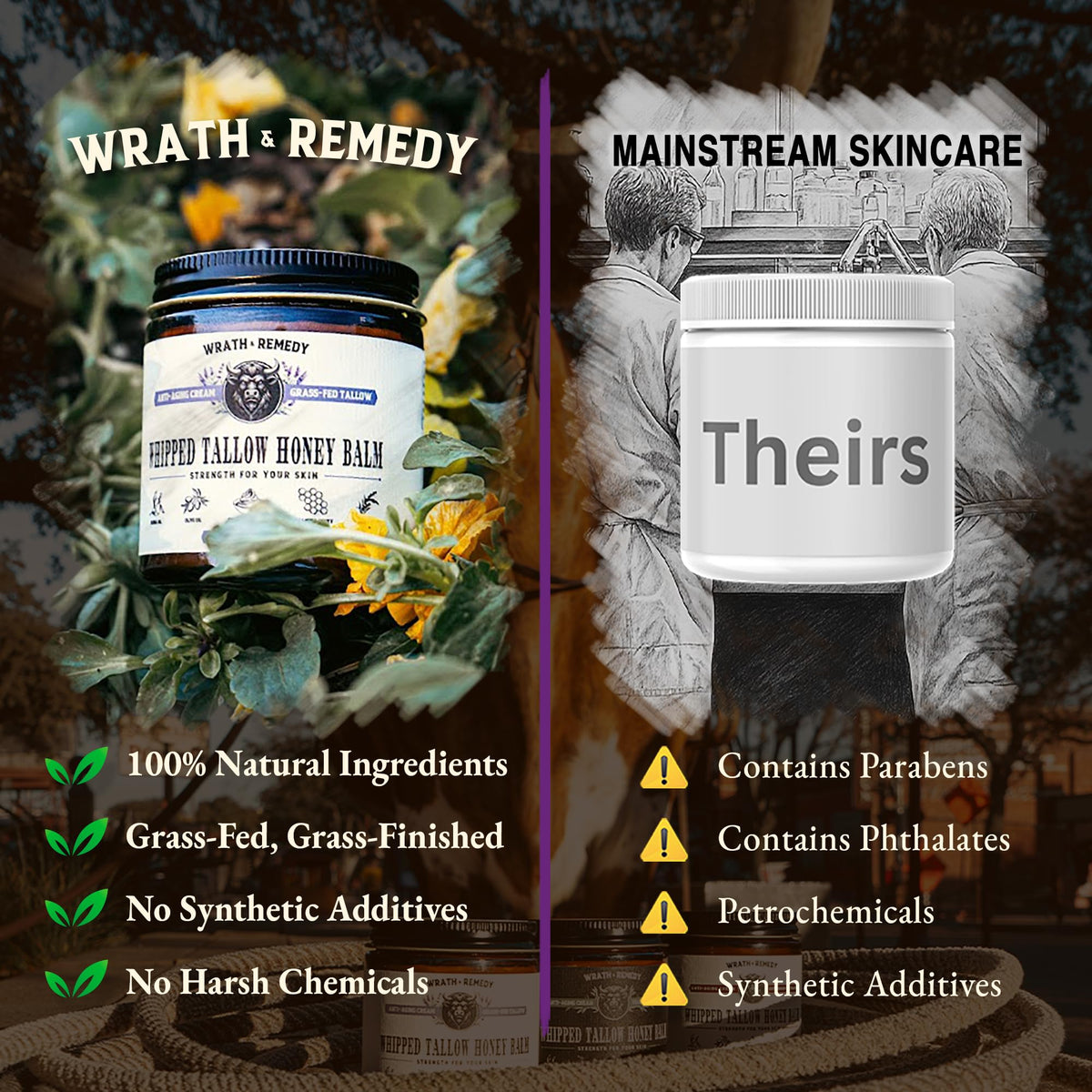 Ingredients of Wrath & Remedy Organic Beef Tallow Whipped Honey Balm