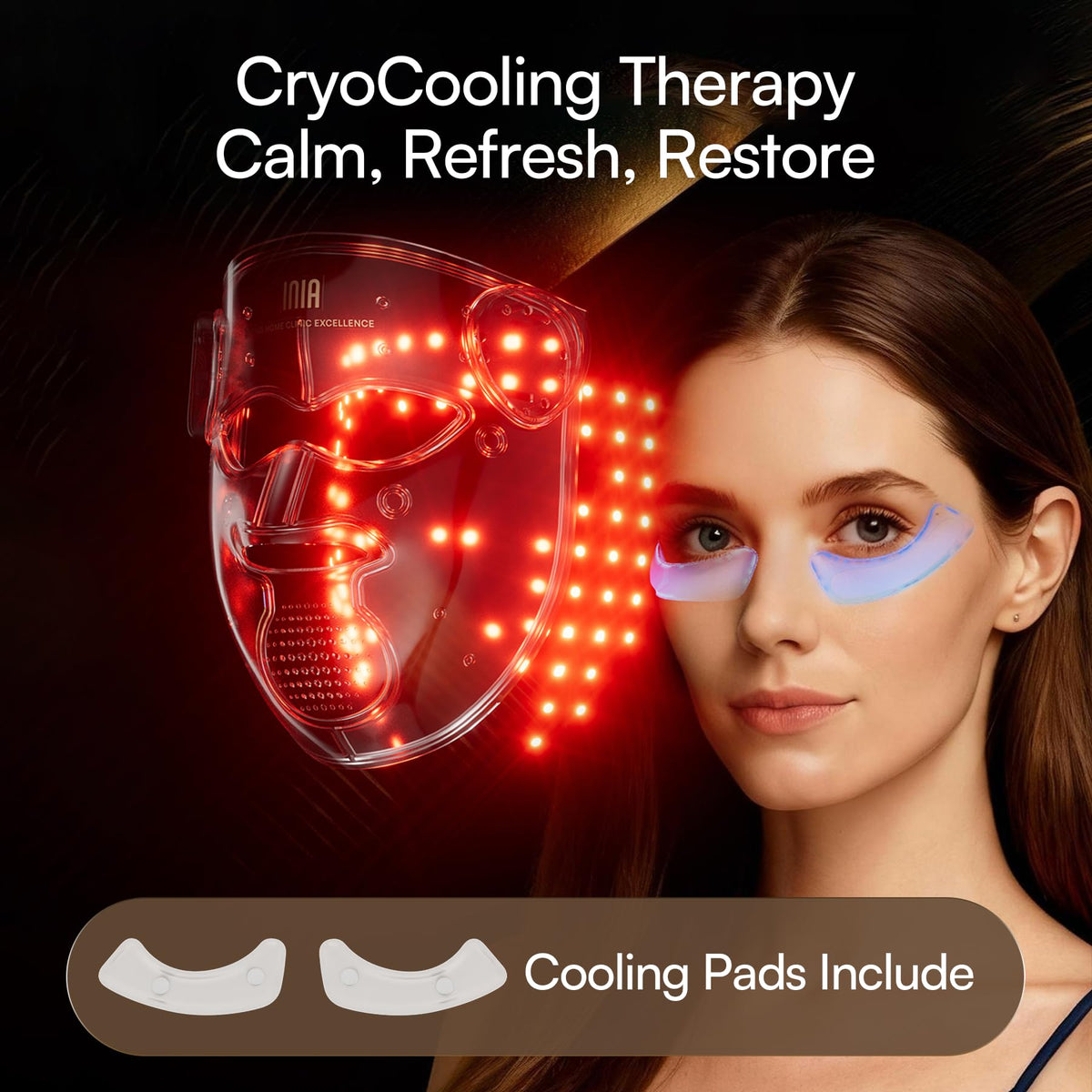 INIA GLOW 4D Mask displayed on a table