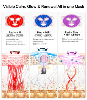 INIA Red Light Therapy Mask displayed on a table with skincare products
