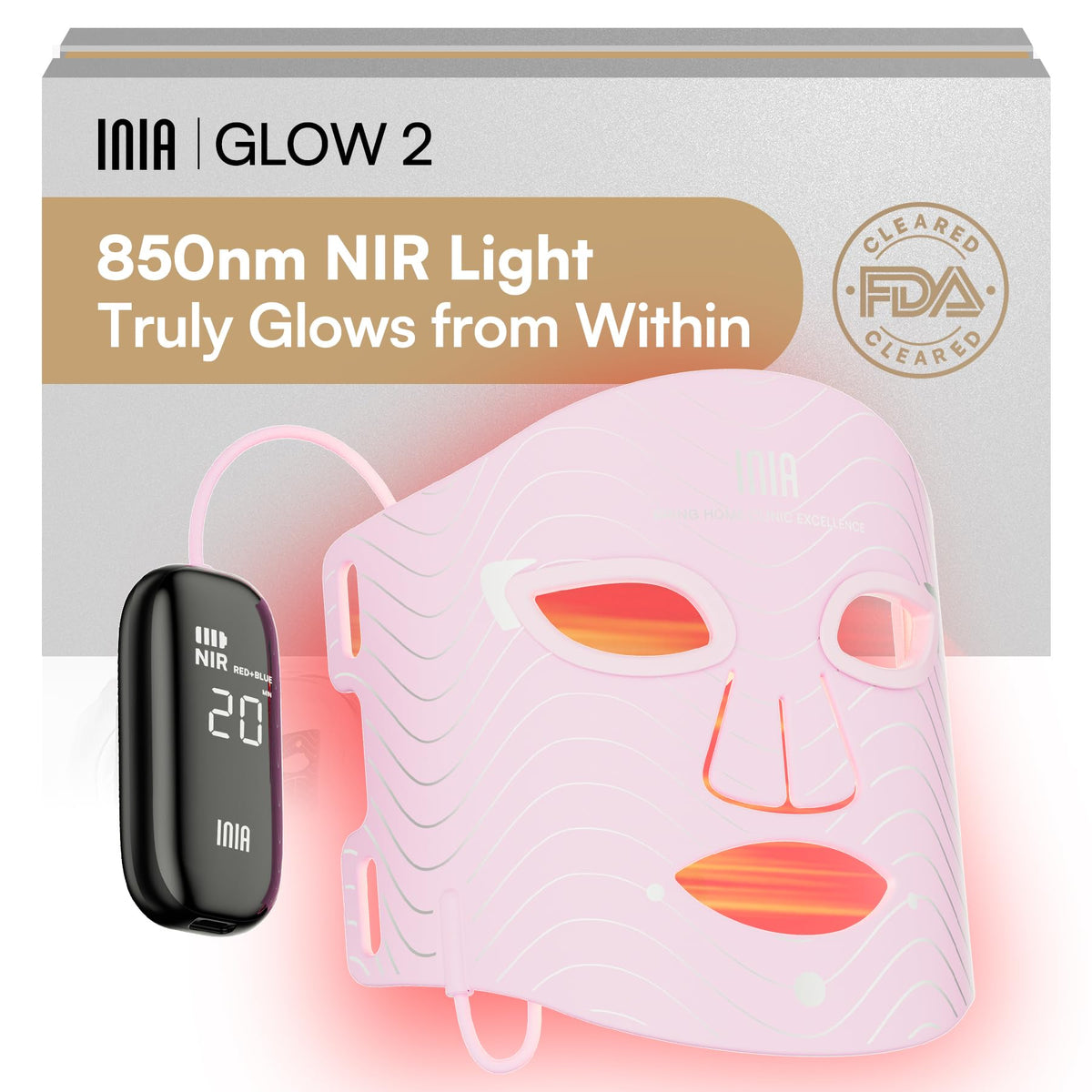 INIA Red Light Therapy Mask front view with LED chips